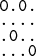 $$ {\mbox{\tt 0.0.}\atop \mbox{\tt ....}} \atop {\mbox{\tt .0..} \atop \mbox{\tt ...0}}  $$